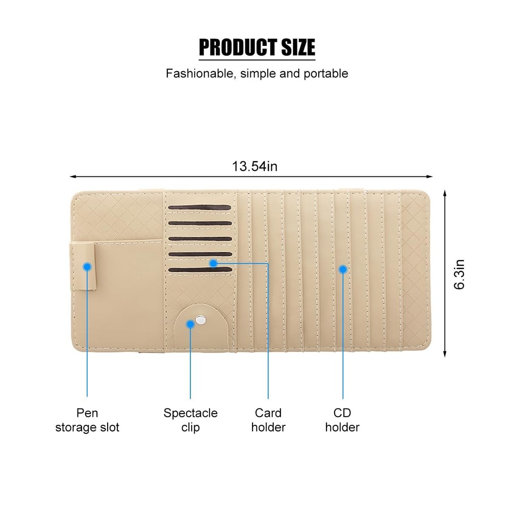 Zpana Car Sun Visor CD Case Holder, Multi-Function Vehicle DVD Eyeglass Beige