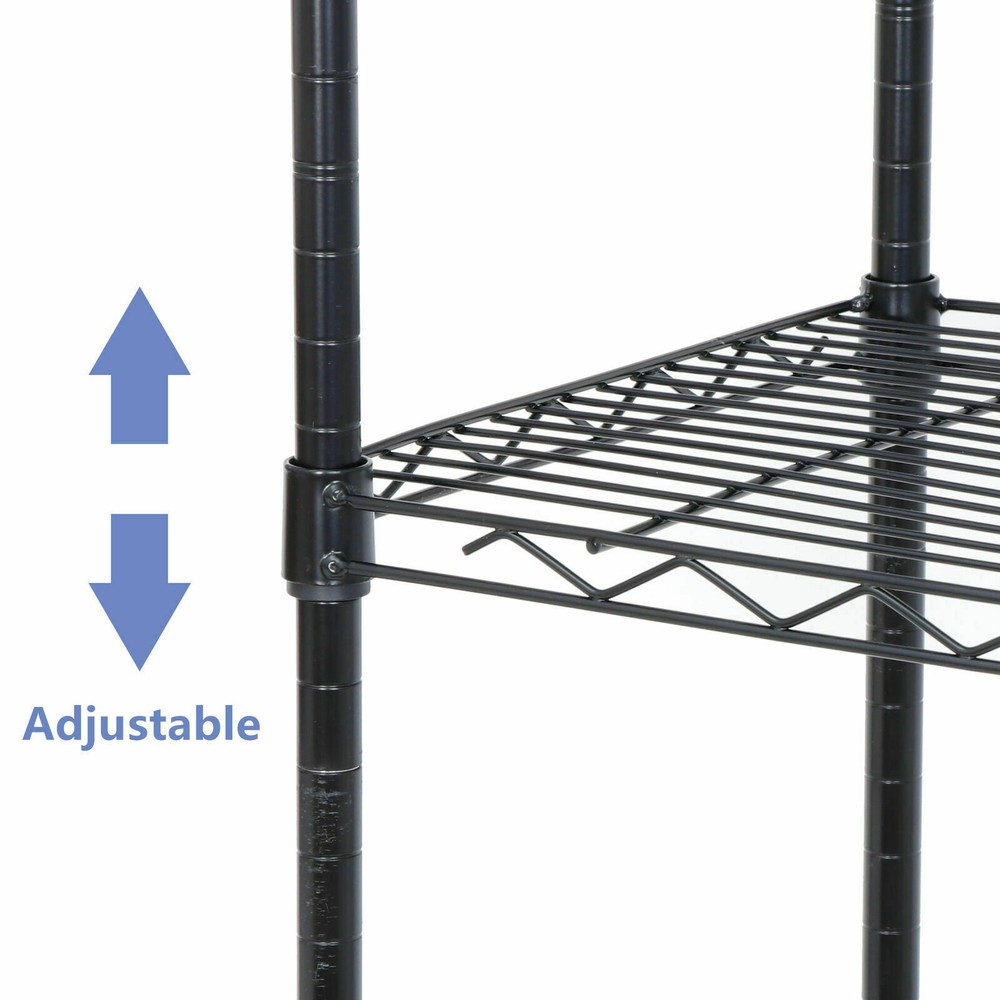 2X 5 Layer Unit Wire Rack Storage Shelf Black Holder Kitchen Display w/ 4 Wheels