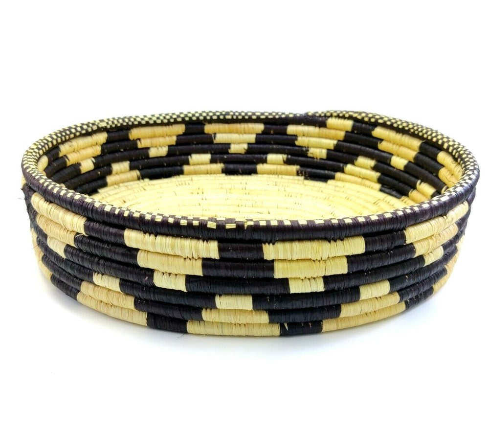 Coil Woven Storage Basket Geometric Pattern Oval