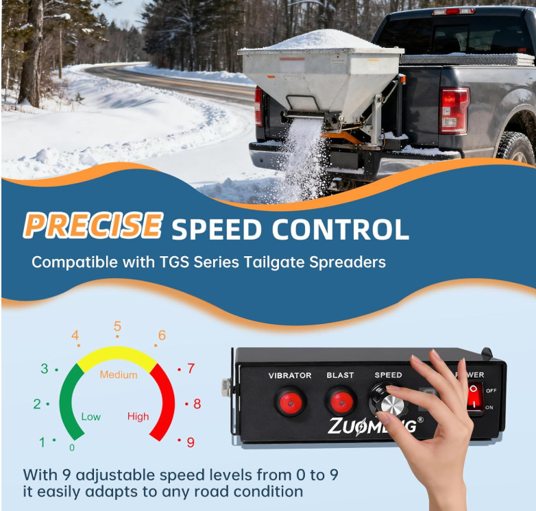Salt Spreader Speed Controller, 0–9 Speed Levels with Blast Mode, Compatible wit