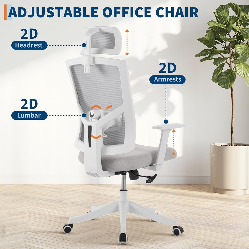 Mesh Office Chair with Adjustable Headrest Support High Back Computer Desk Chair