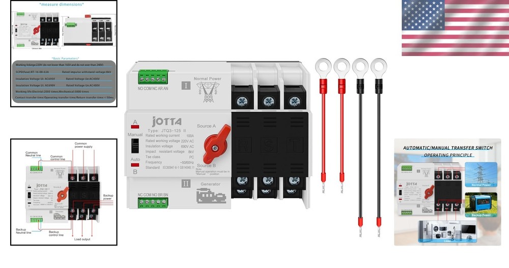 Compact 100A Automatic Transfer Switch for Generator Backup - 220V/50-60Hz
