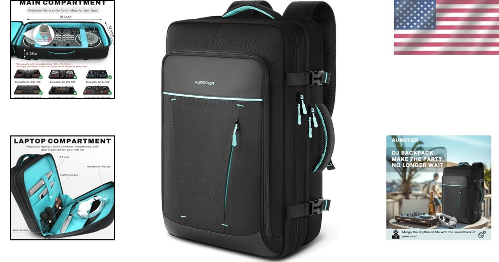 DJ Controller Backpack Padded DJ Mixer Case 17" Laptop Black Polyester