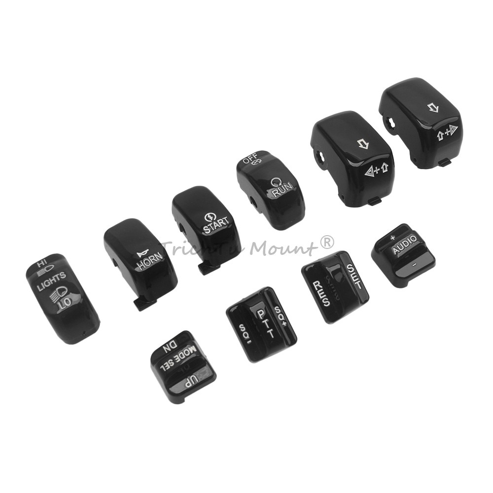 Black 10pcs Hand Control Switch Button Caps For Harley Electra Glide Tri Glide