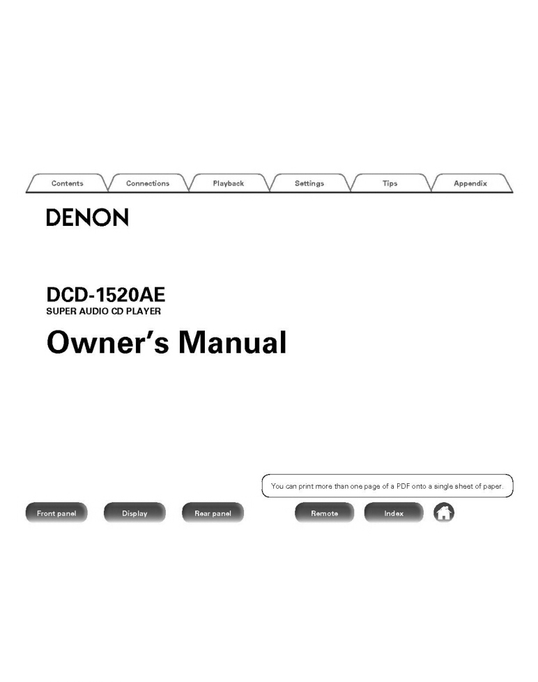 Denon DCD-1520AE CD Player Owners Instruction Manual