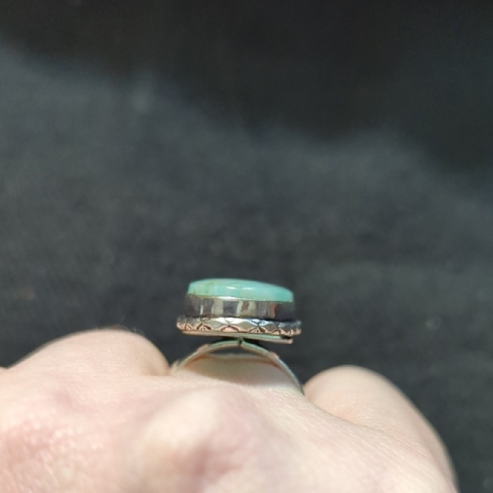 Silver Plated Pastel Blue Green Amazonite Gemstone Oval Statement Ring -Size 9.5
