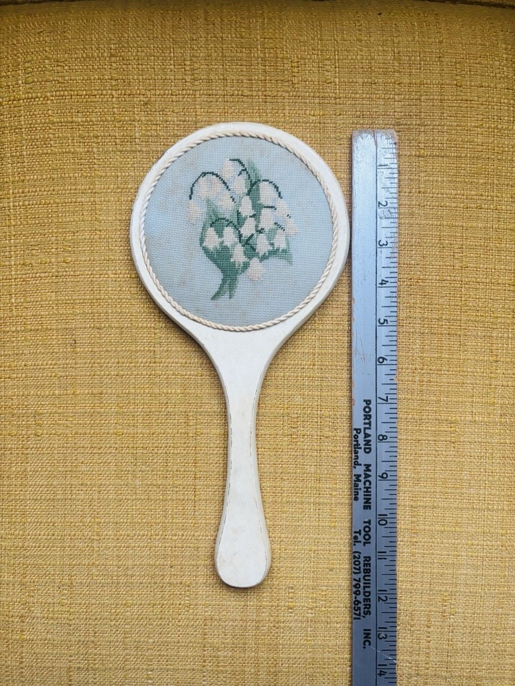 Antique Needlepoint Handheld Vanity Mirror