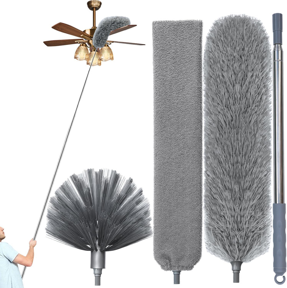 100" Microfiber Feather Dusters for Cleaning, Cobweb Duster with Extension Pole,