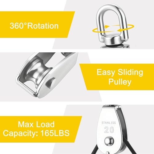 2 Sets Cable Pulley System for Lifting Hanging, Including Heavy Duty M20