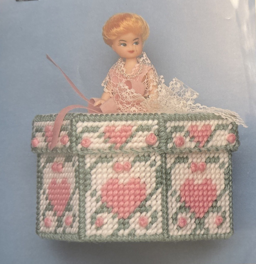Vtg Rare Belco EILEEN DOLL ON HEART BOX Needlepoint 1992 Pattern