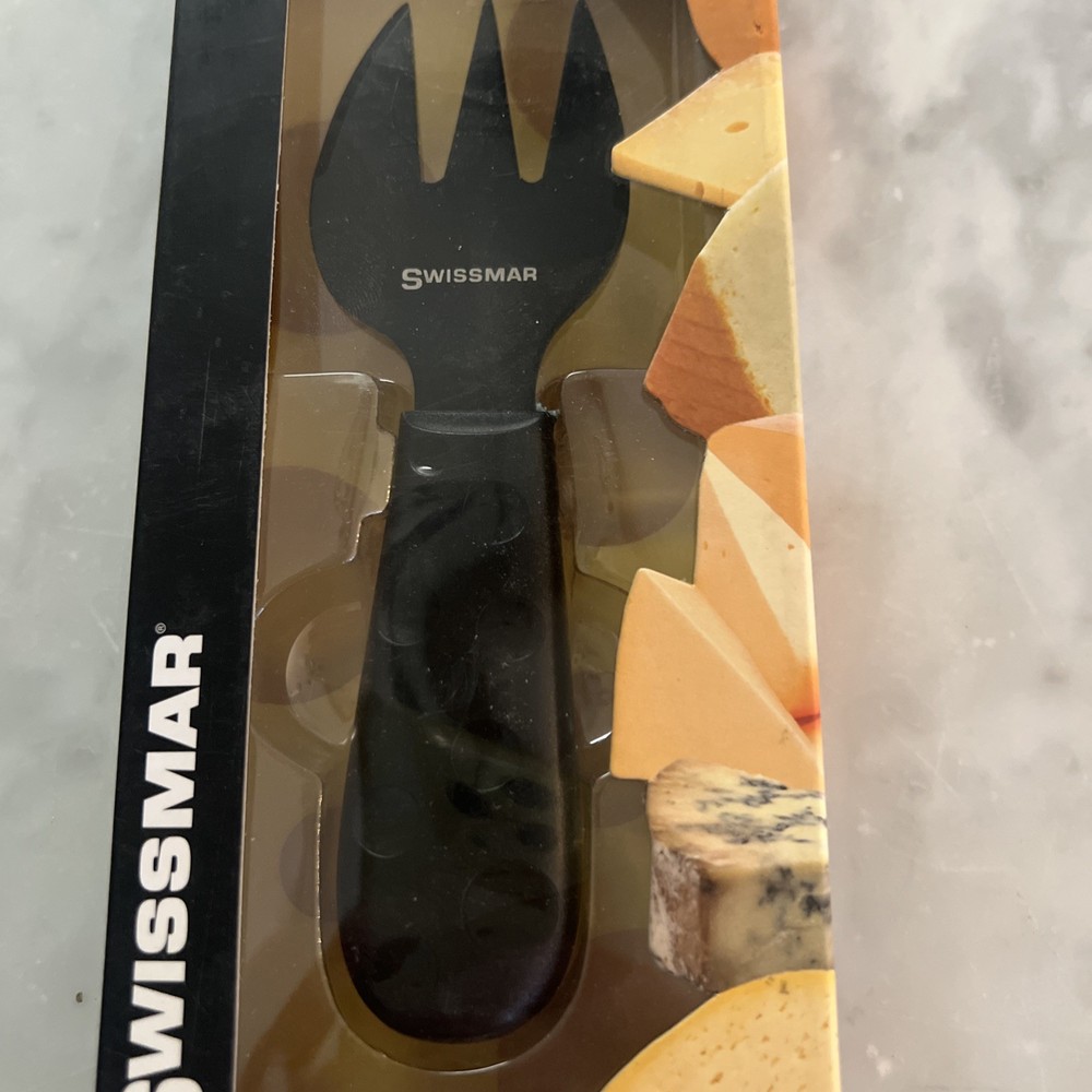 Swissmar Petite Suisse Ceramic Cheese Knife Fork Black Handle New