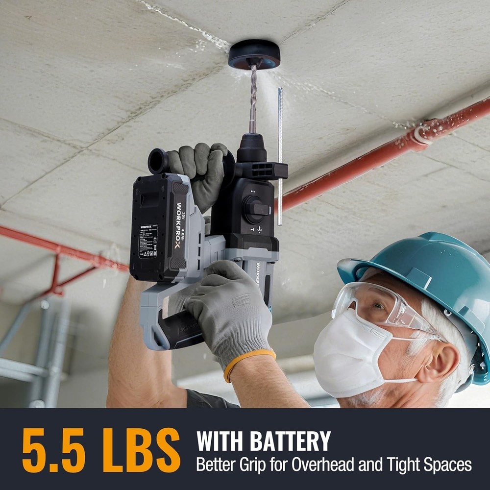 20V Cordless Rotary Hammer Drill with 4 Functions - Lightweight & Powerful