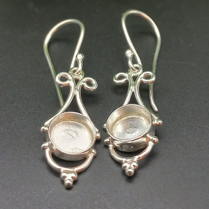 925 Sterling Silver 10mm Round Bezel Hook Dangle Earring Setting Jewelry Making