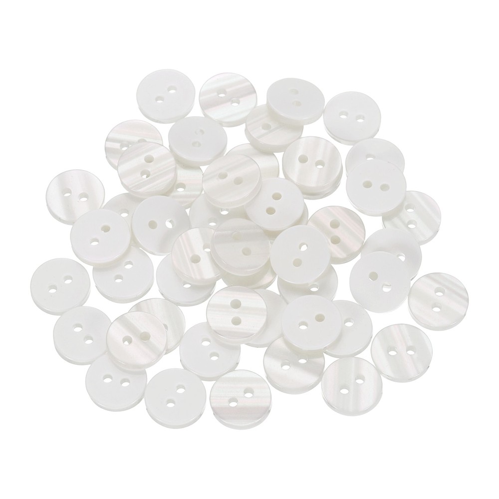 100Pcs Natural Shell Button, 2 Hole 11mm Pearlescent Button for Shirt, White