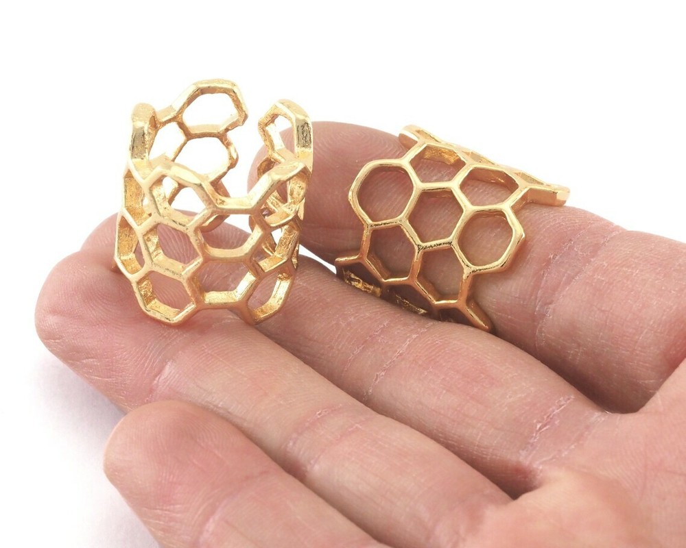 Honeycomb Adjustable Ring Gold Plated Brass (17mm 7US inner size) OZ3246
