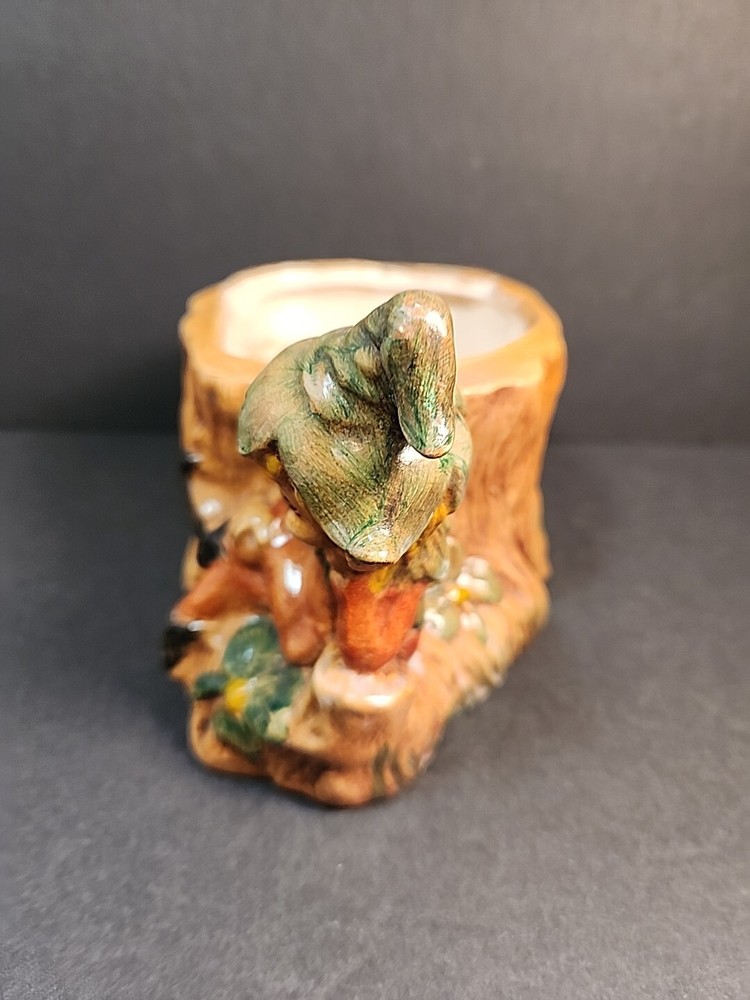 Vintage Ceramic Pixie Elf Tree Stump Planter Woodland Forest Succulents