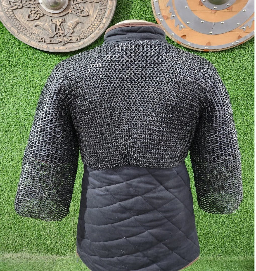 Chainmail Half Shirt – Riveted & Solid Rings, Open with Leather
