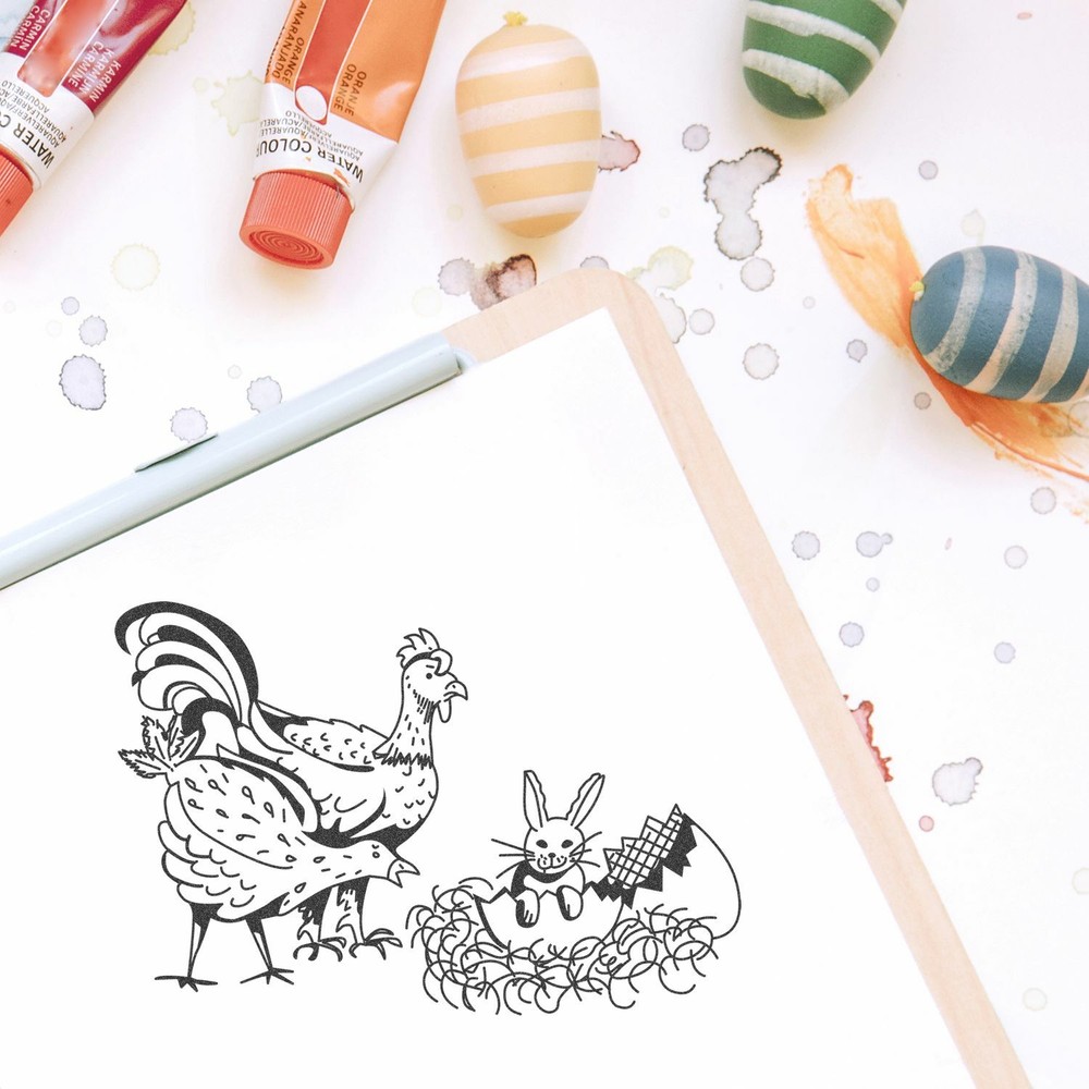 Chickens with Bunny in Egg Scrapbooking Stamp