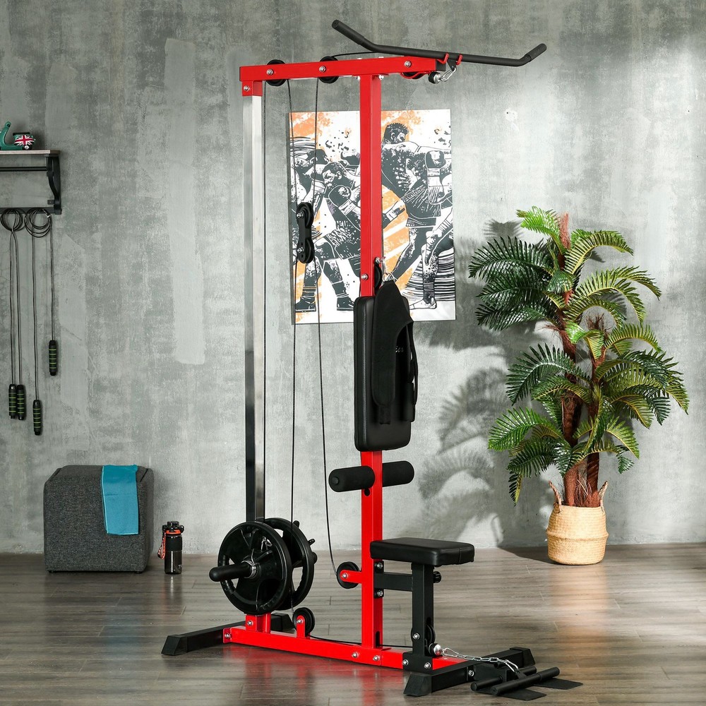 Lat Pull Down Machine High Low Pulley Machine Adjustable Seat Flip-Up Footplate