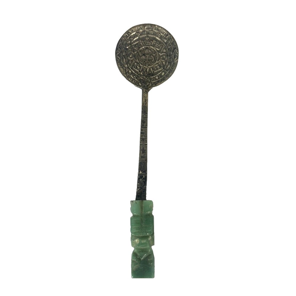 Mexico Sterling Silver .925 Jade Mini Souvenir Spoon 4"