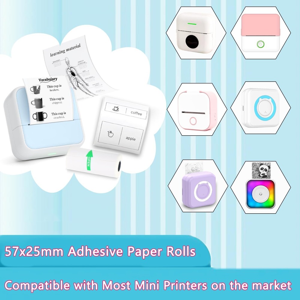 10 Rolls Mini Printer Sticker Paper Refill for Most Mini Thermal Printers, 57...