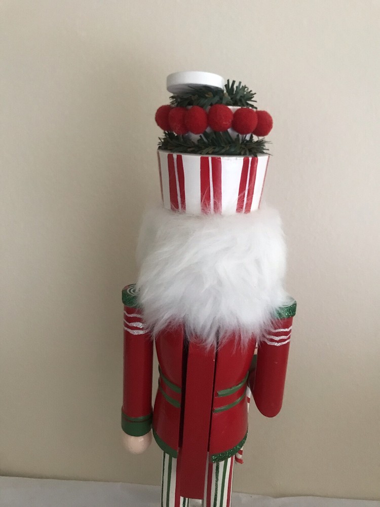 Candyland Candy cane Gentleman Handmade Wooden Nutcracker White Red Medium