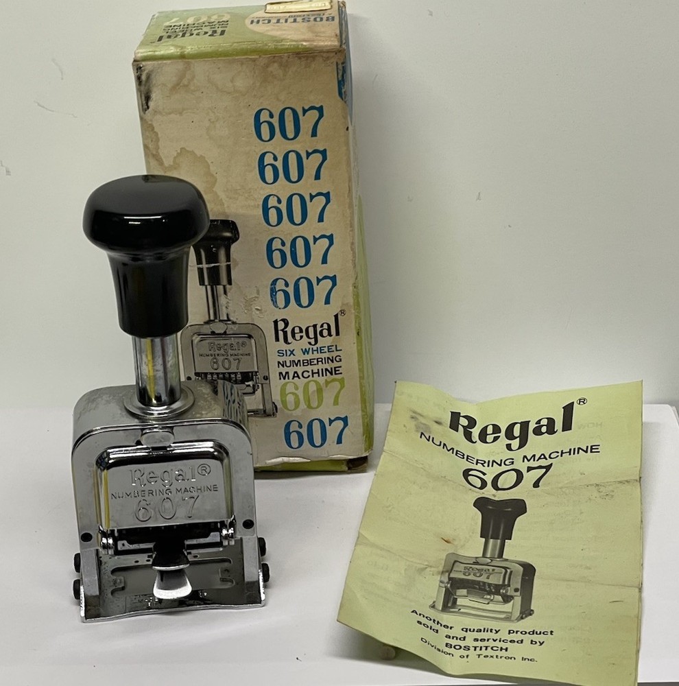 Vtg Regal 607 Automatic Consecutive 6-Wheel Numbering Machine Stamp Metal