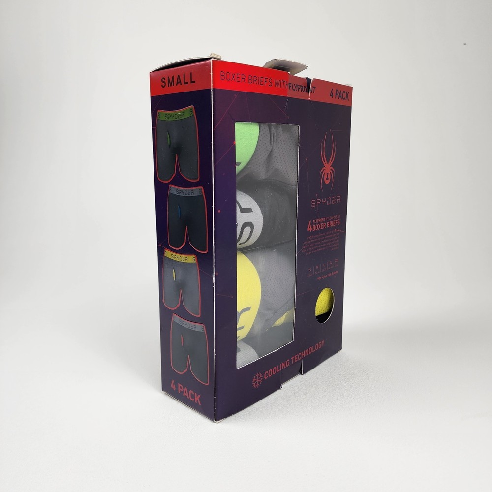 Spyder Men’s Boxer Briefs New 4 Pack Fly Front Nylon Mesh Cooling Technology