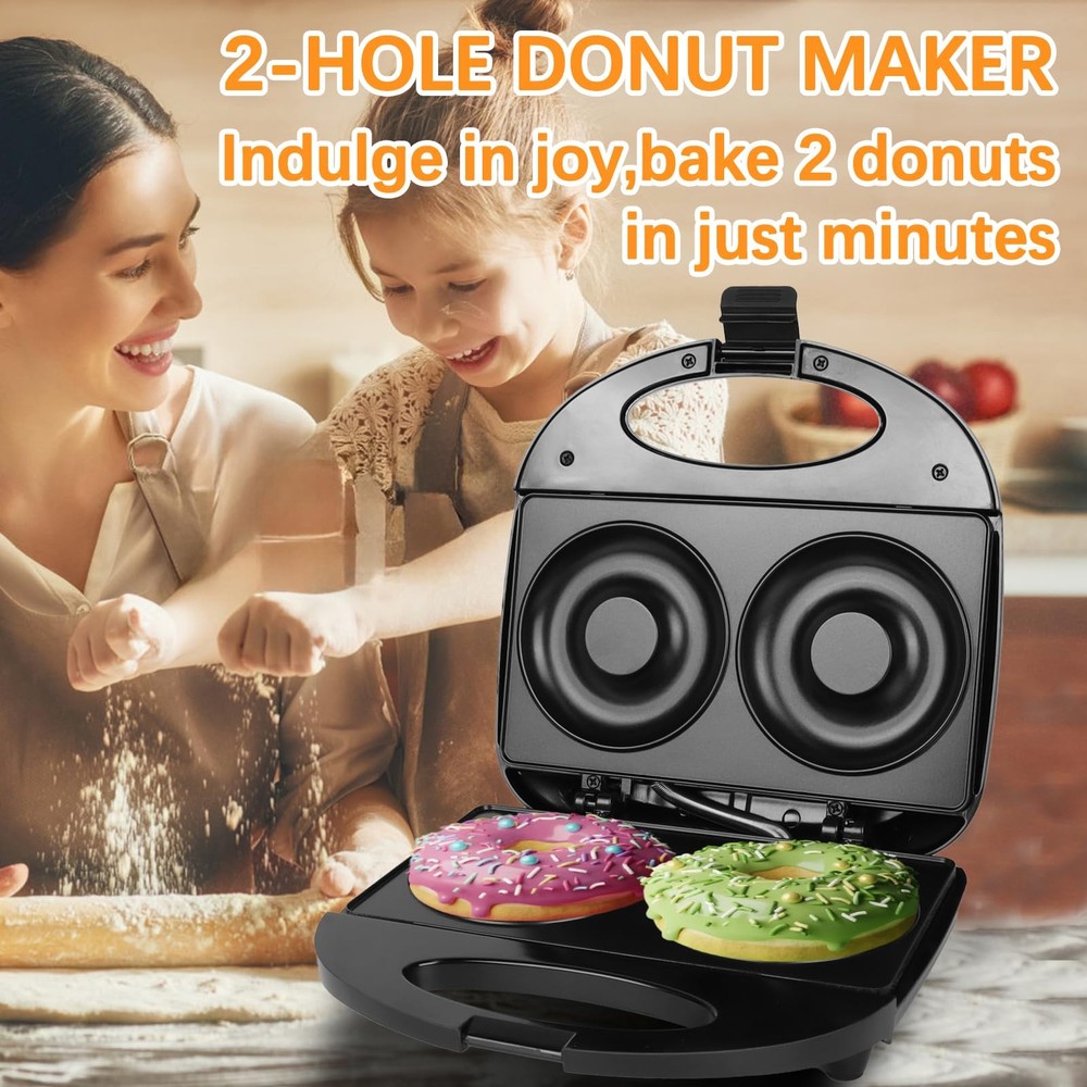 Donut Maker,Doughnut Machine,Bake 2 Donuts,Double-sided heating, Non-stick Su...