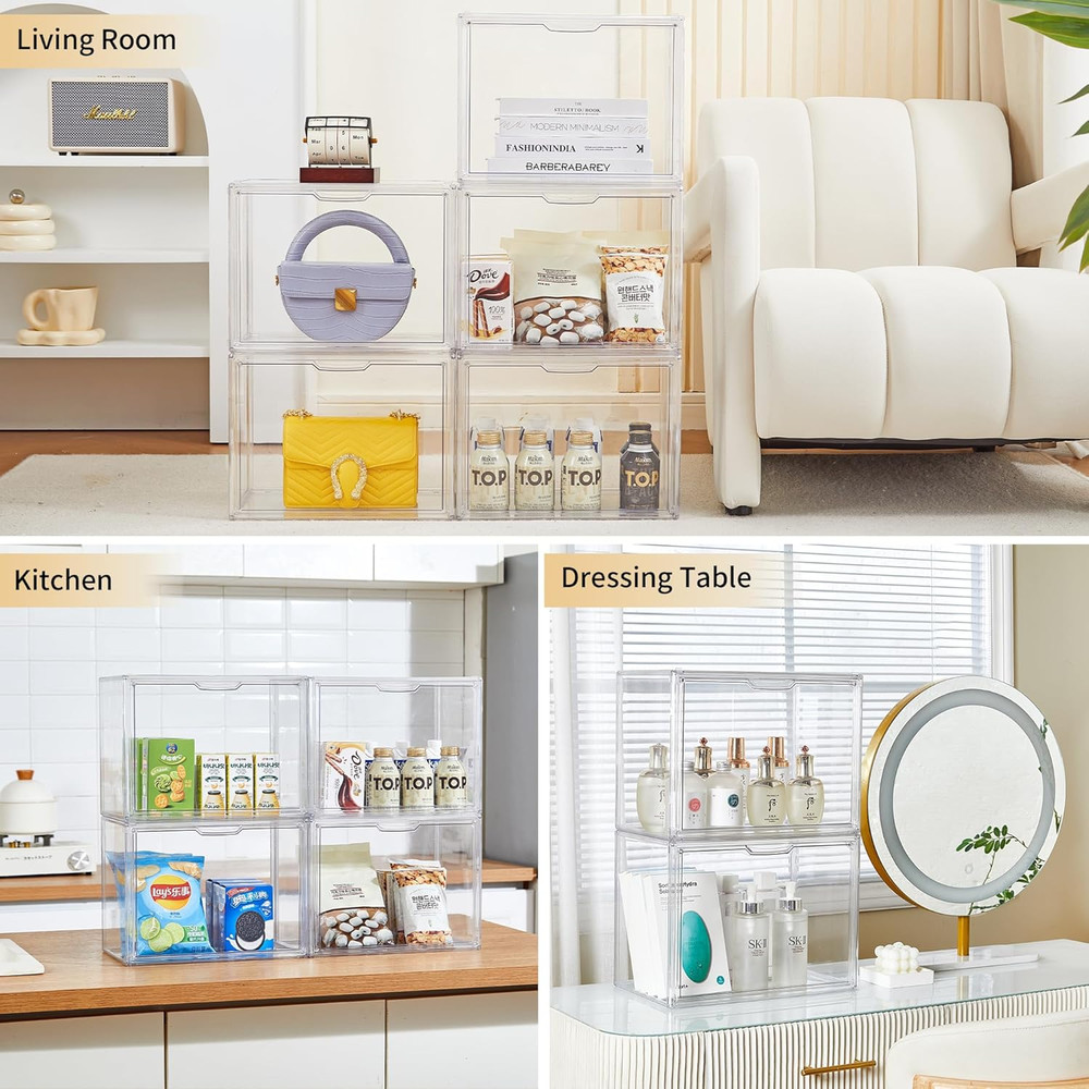 Stackable Clear Acrylic Storage Bins with Lids - 5 Pack for Collectibles