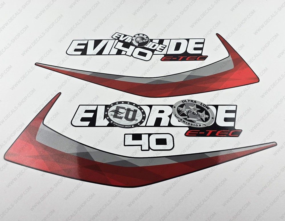 Evinrude 40 hp ETEC 2015-2016 outboard engine decals sticker set Graphite Cowl