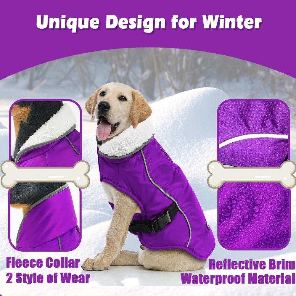 EMUST Dog Jacket Winter, Cozy Windproof for Cold Medium, Purple