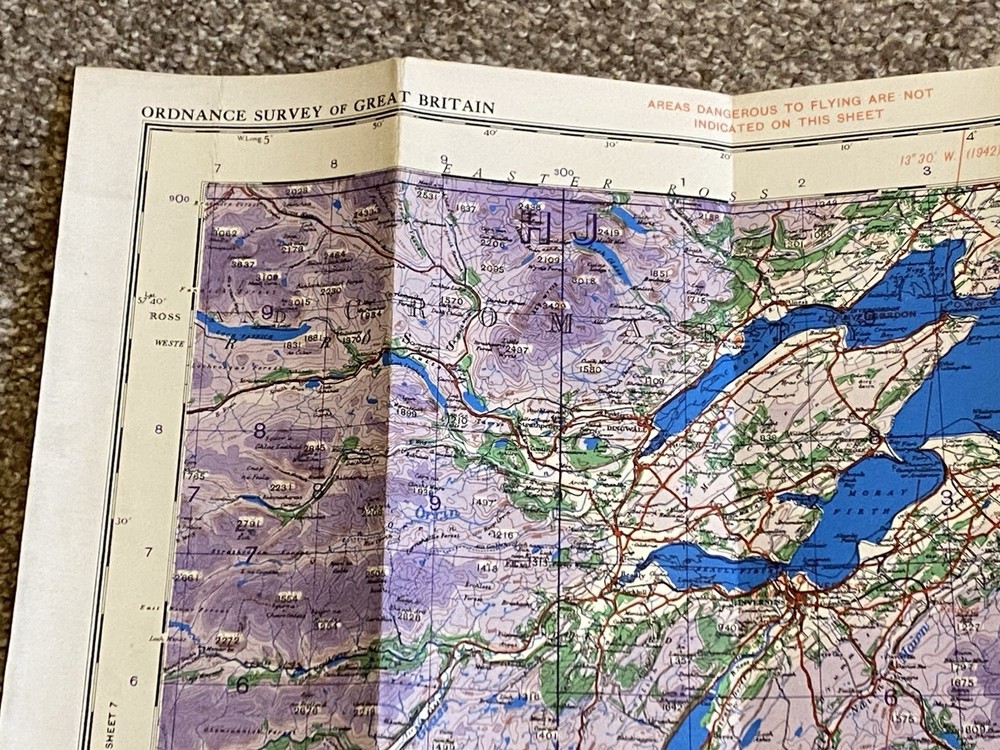 World War II Eastern Highlands Scotland War Office 1943 Pilot Navigation Map