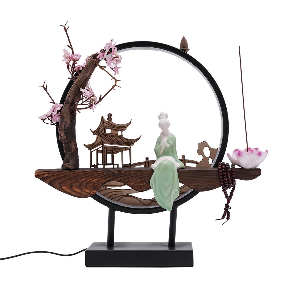 Ceramic Backflow Incense Burner Holder Lotus Waterfall & Incense Cones LED