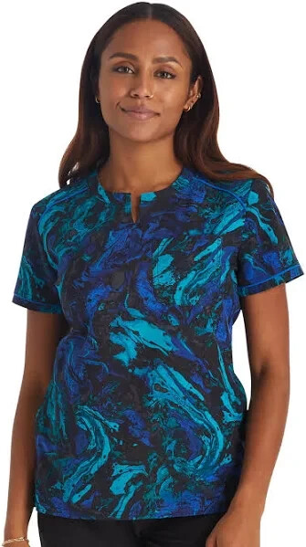 Inspira Blue Marble Print Scrub Top S