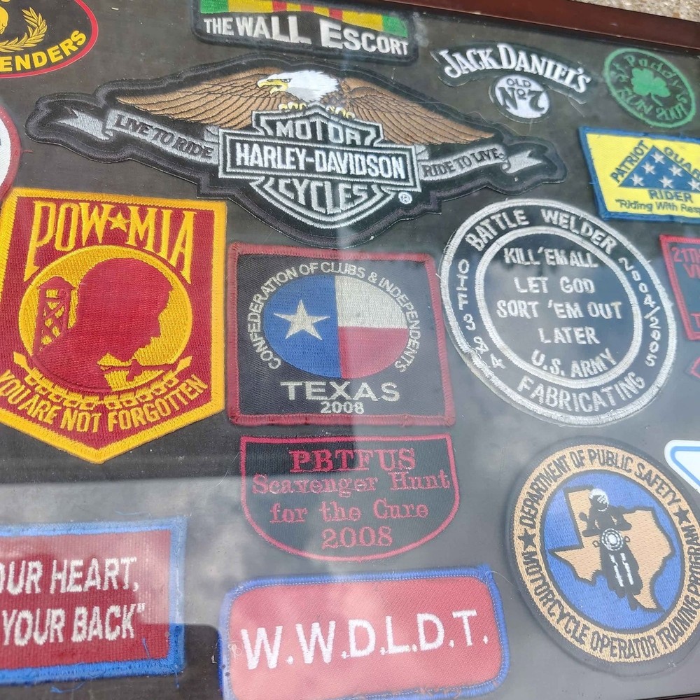 Harley Davidson Patches Lot Framed Plus Extra 19 Total