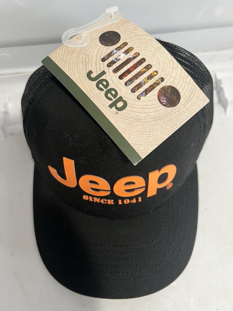Jeep Since 1941 High Density Orange Print Adjustable Hat Black New With Tags