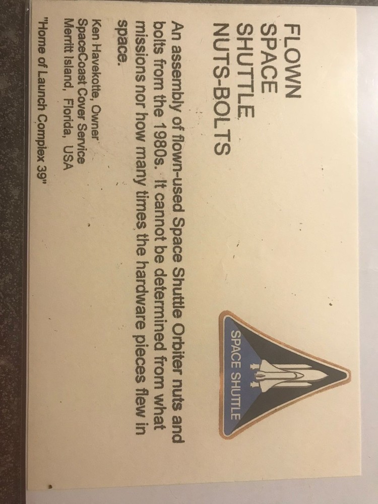 NASA space flown bolts. Space Shuttle. COA.