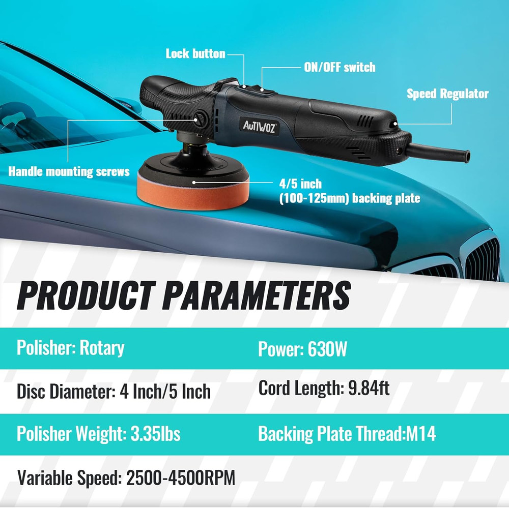 Car Polisher Buffer, 4 Inch/5 Inch Rotary Car Buffer Polisher 6 Variable Speed 2