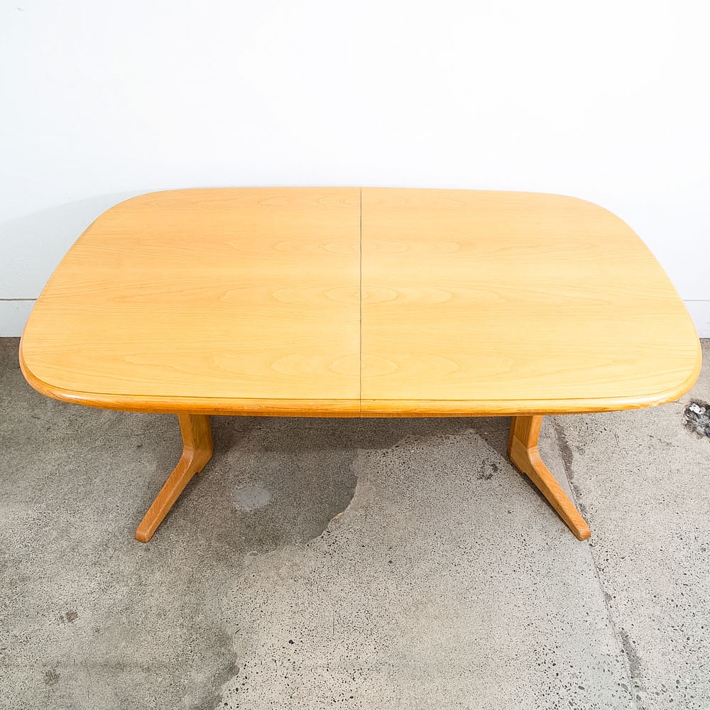 Mid Century Modern Dining Table Rectangular Rounded Blonde Mahogany Vintage Mcm