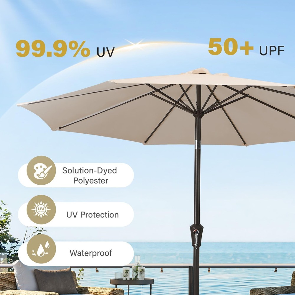 MEWAY 9ft Patio Umbrella Outdoor Table Umbrellas with Push Button 9FT, Beige