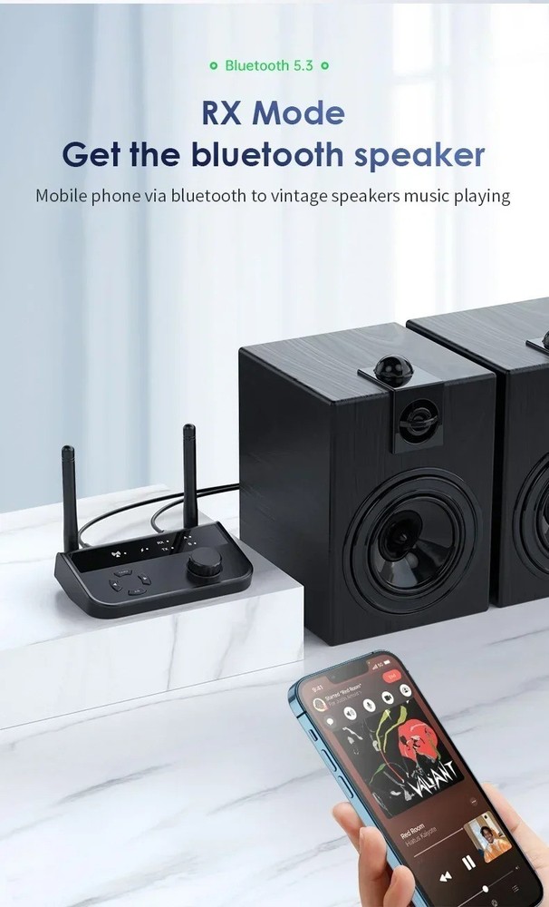 Bluetooth 5.3 Transmitter Receiver Long Range For TV Home Stereo Audio Adapter