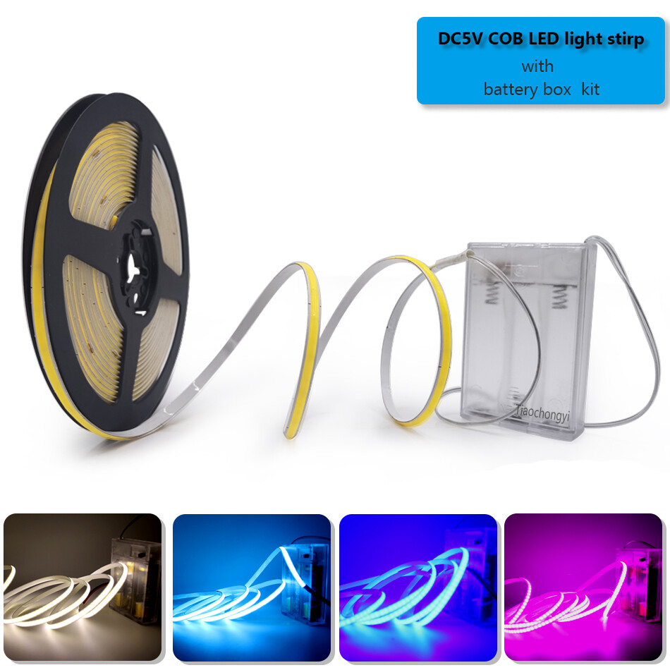 5V 5mm width COB LED light strip 320LED/m Battery box Powered Flexible light bar