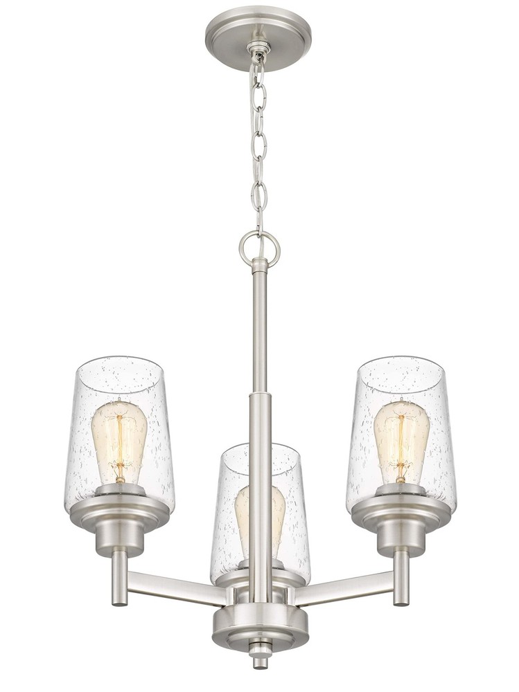 Jacob Modern 3-Light Chandelier Pendant Ceiling Light Brushed Nickle Seeded G...