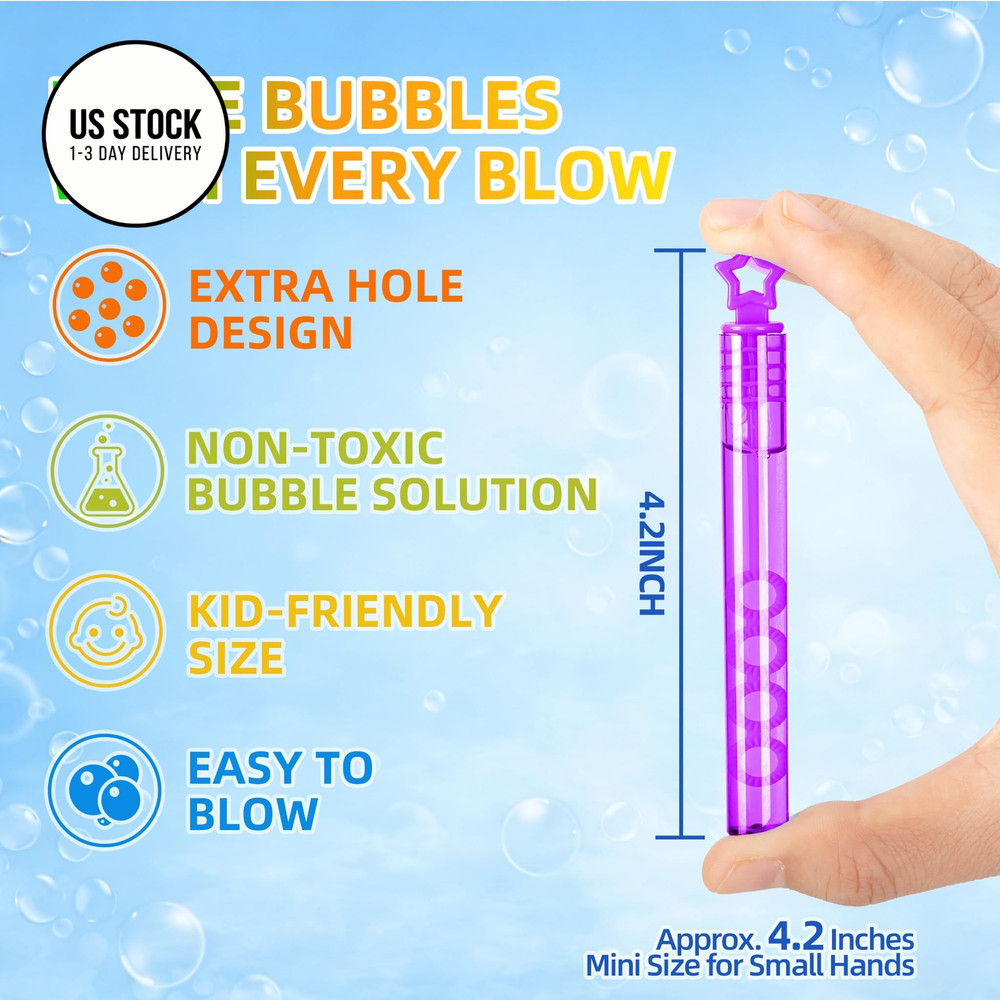 100 Pack Mini Star Bubble Wands Bulk – More Bubbles with Extra Holes, Rainbow