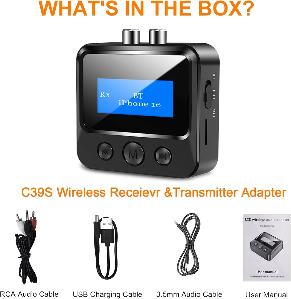 Bluetooth Transmitter Receiver for TV, with RCA 3.5Mm AUX & Display Audio Adapte