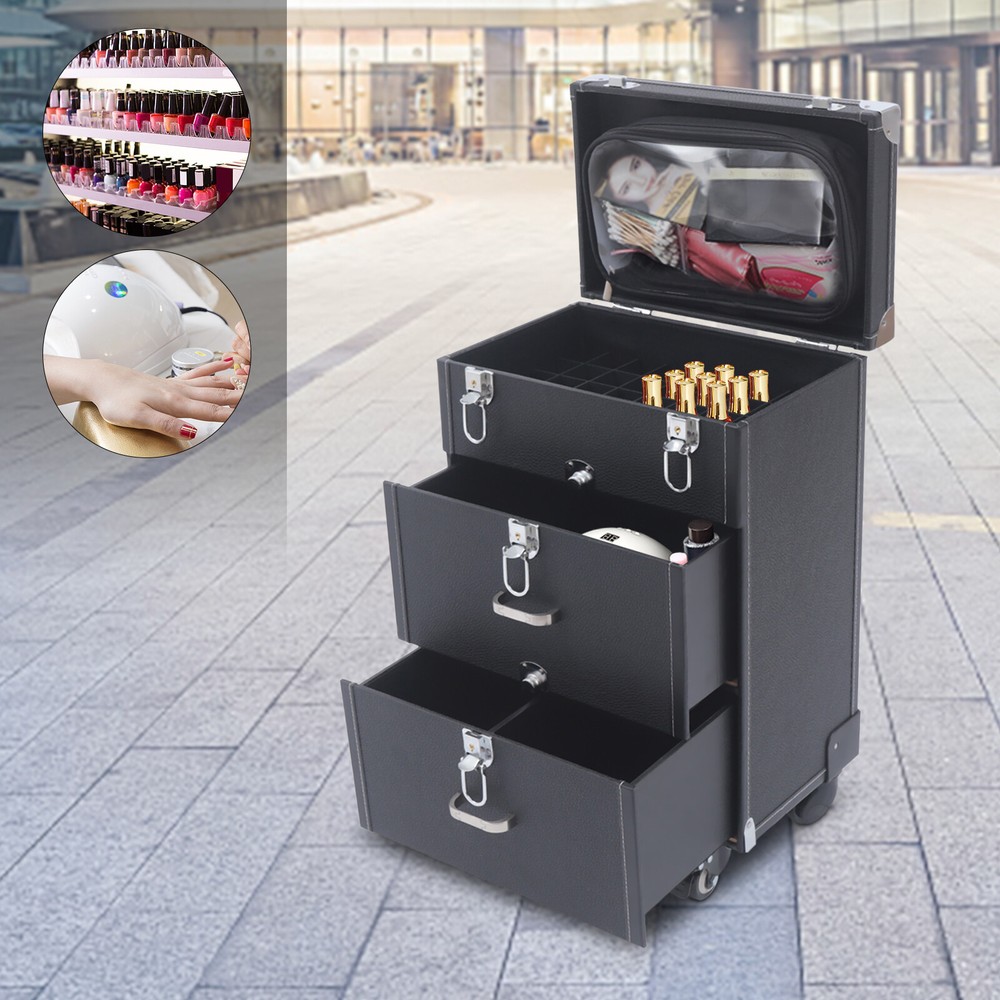 Professional Rolling Makeup Train Case Cosmetic Trolley Makeup Storage Organizer