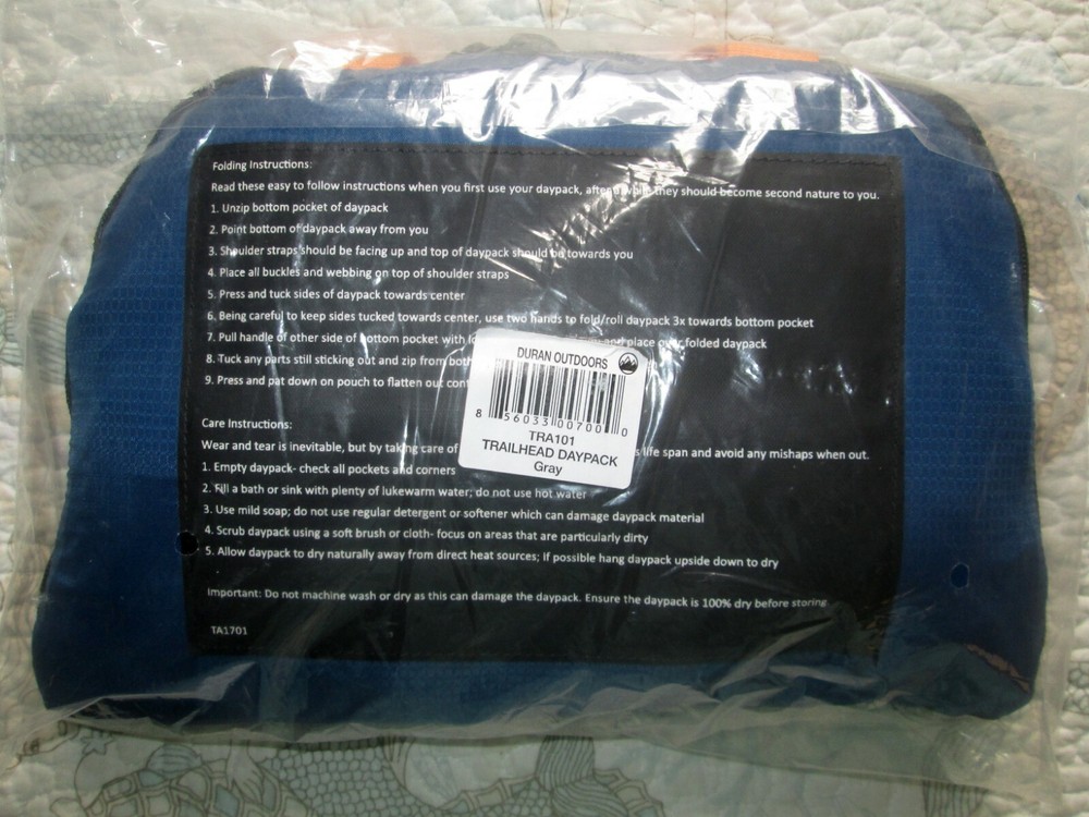 NWT, Duran Outdoors Trailhead Packable Daypack Backpack Convertible,TRA101, Gray