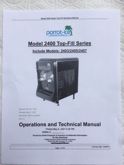 PARROT ICE MARGARITA MACHINE SINGLE PM KIT