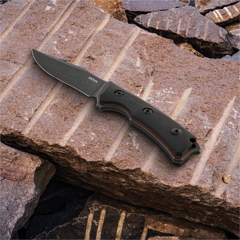 KOVA 9" Eclipse Fixed Blade Knife Clip-Point SS Blade, G10, Leather Sheath 5 oz